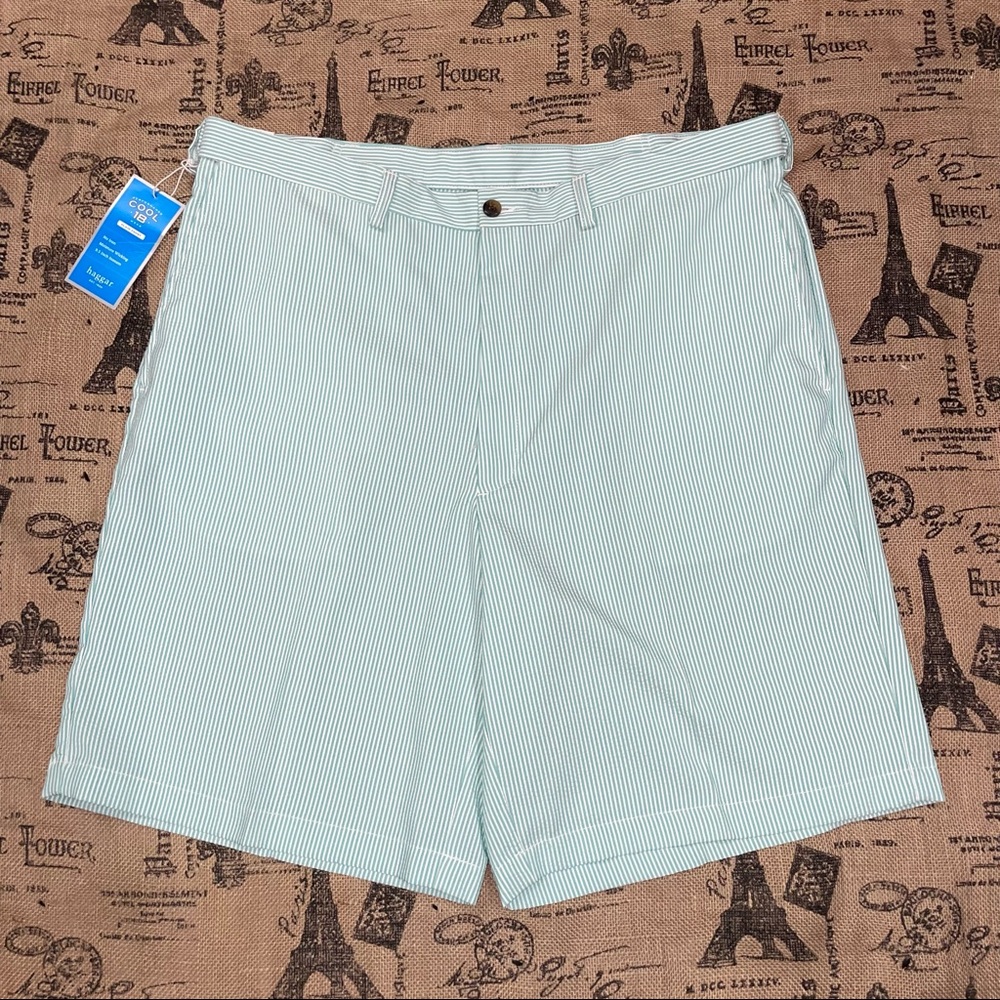 Haggar NWT! Seersucker Cool18 Turquoise/White Striped Short Size 38W - Picture 2 of 12